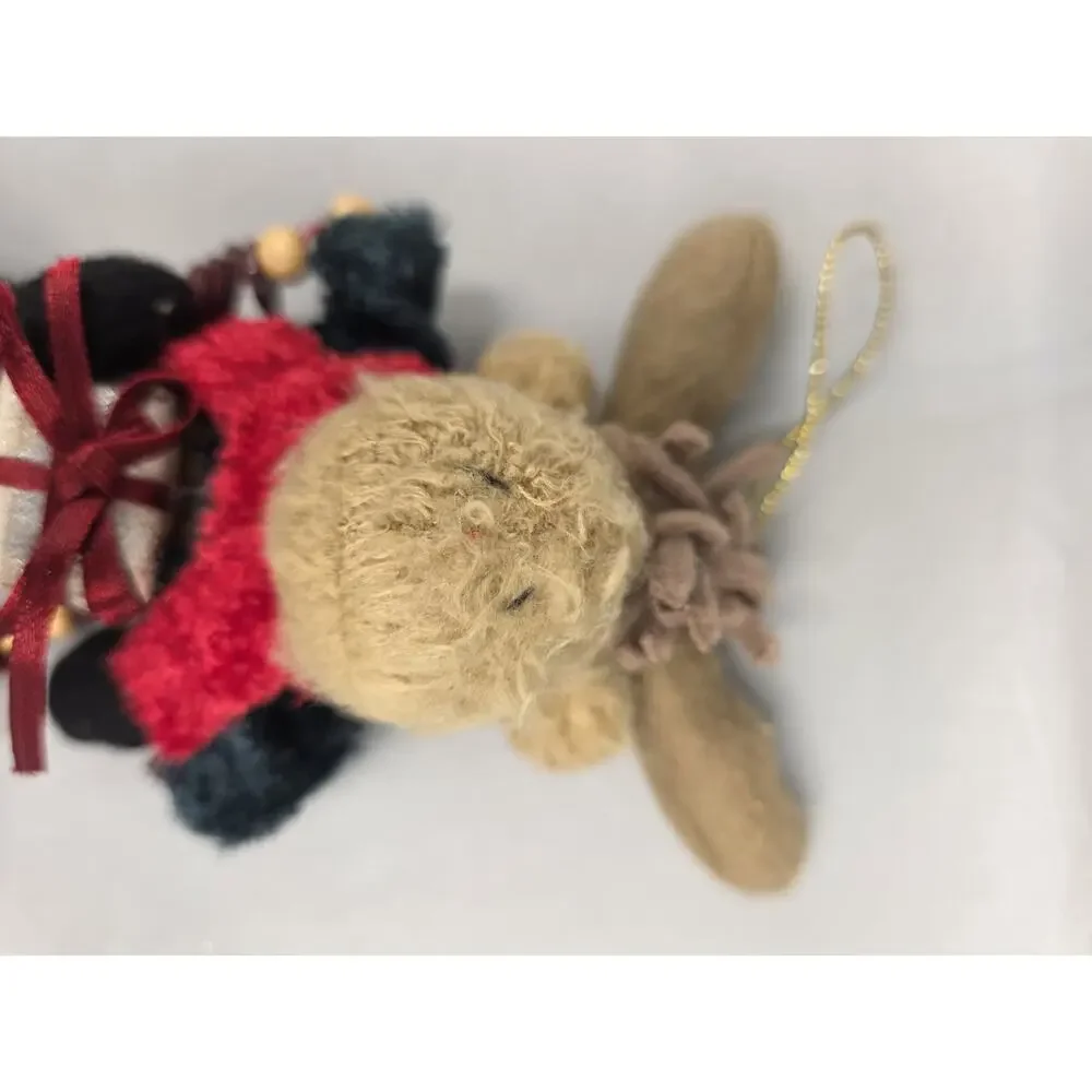 Vintage Whimsical Plush Moose Christmas Ornament Dangle Legs Present Vtg 7.5